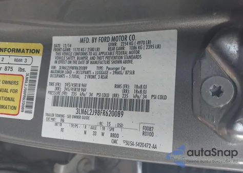 2015 Lincoln Mkz из США, поврежденный, VIN 3LN6L2J98FR620089